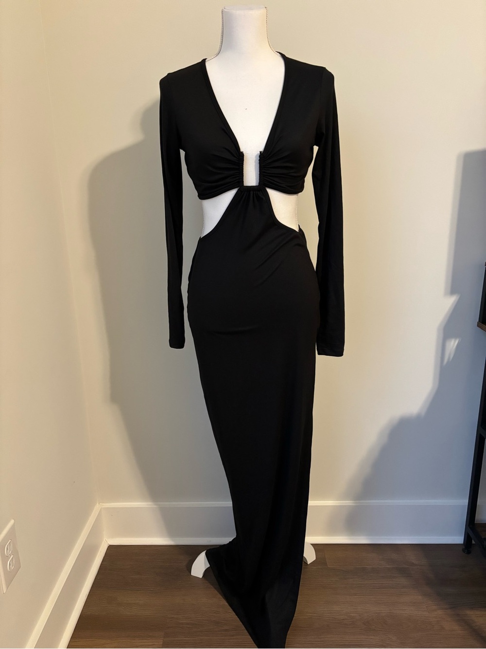 Fashion Nova Black Long Sleeve Cutout Maxi Dress